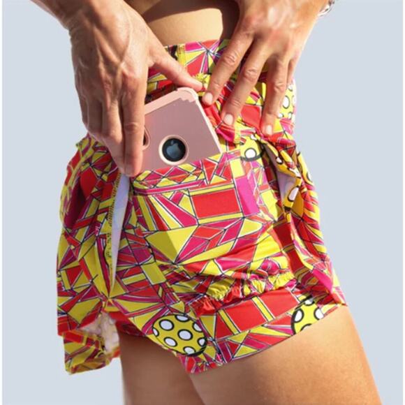 NWT Pickleball Bella Women's Red/Yellow Angle Shot 1 Drop Pleat Skort Size S - Picture 9 of 10